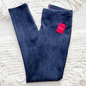 SPANX navy blue faux suede leggings M NEW